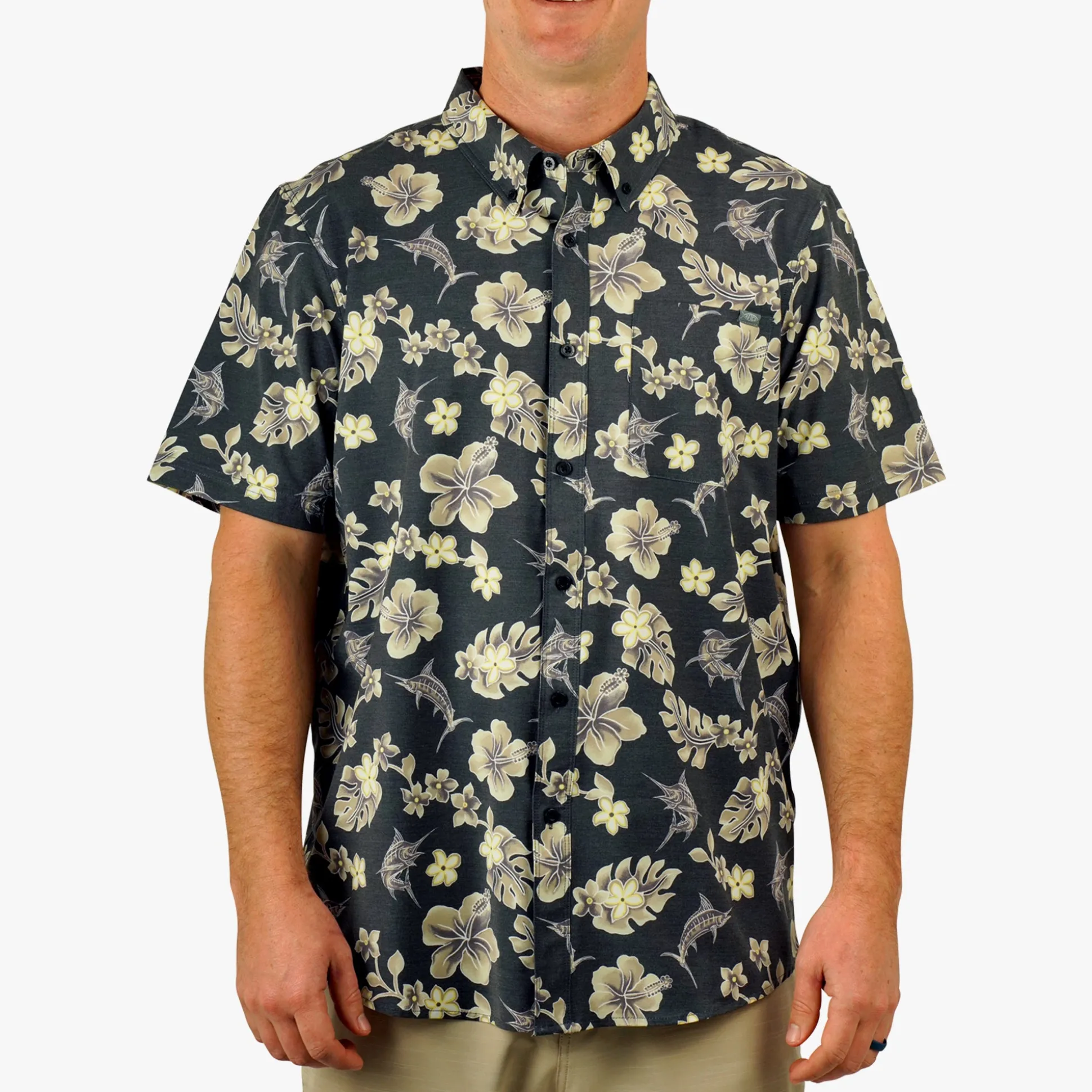 Boatbar Printed Button Down Fishing Shirt | Black