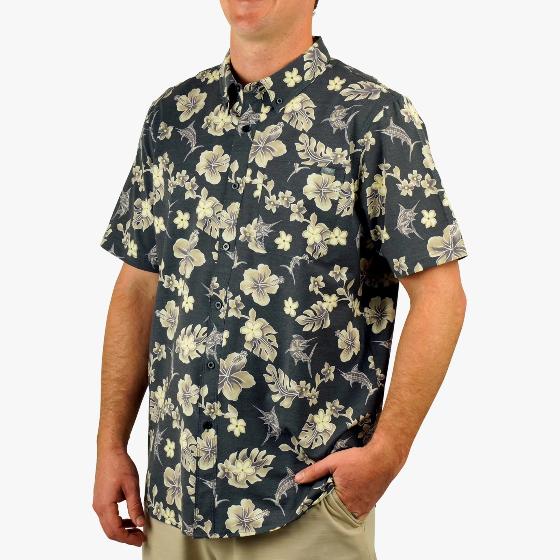 Boatbar Printed Button Down Fishing Shirt | Black